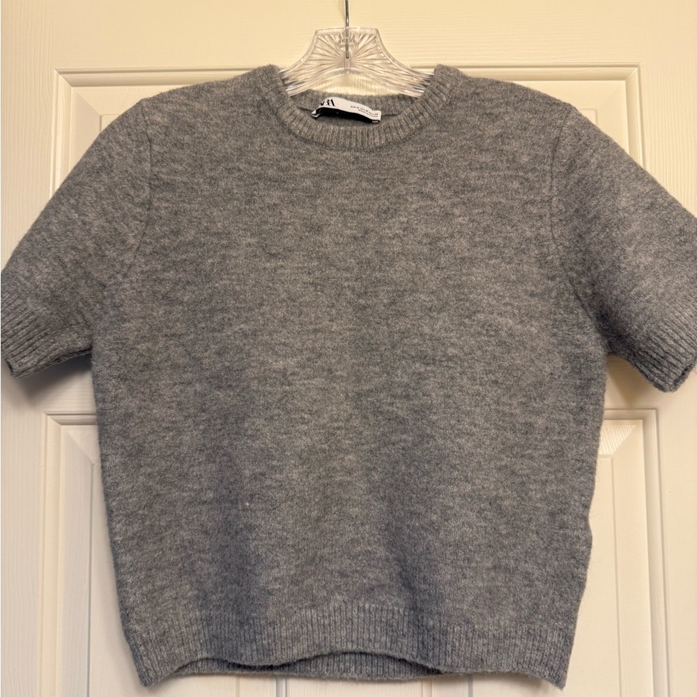 Zara Heather Gray Short Sleeve Sweater